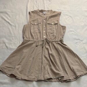 Nine West Sleeveless Drawstring Waist Dress in Beige